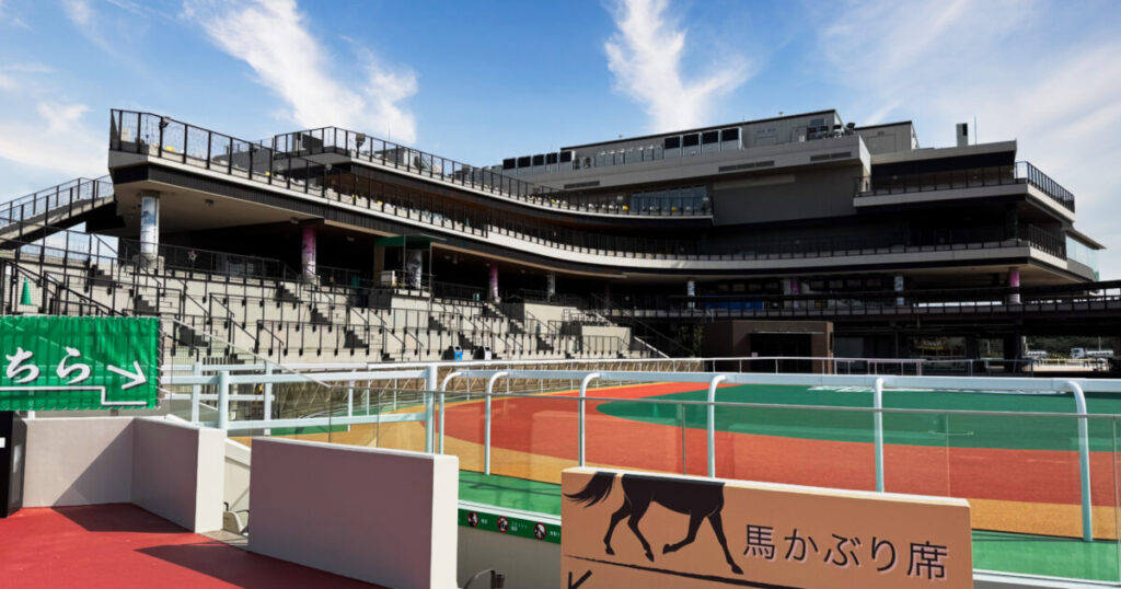 競馬場の観覧席とパドックエリア